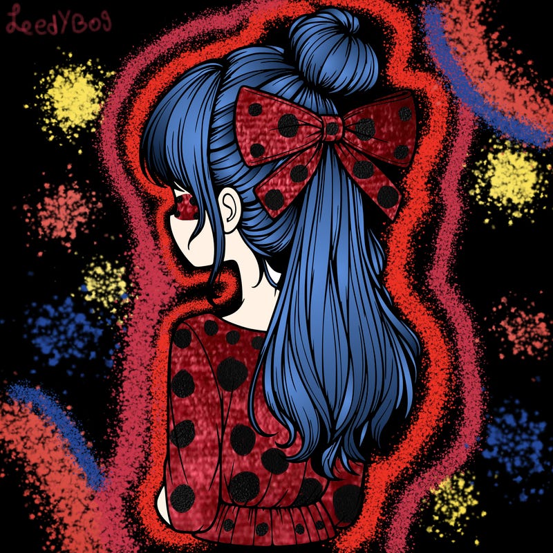 realistic girl  with hip length hair a bun and a big bow on the back of head