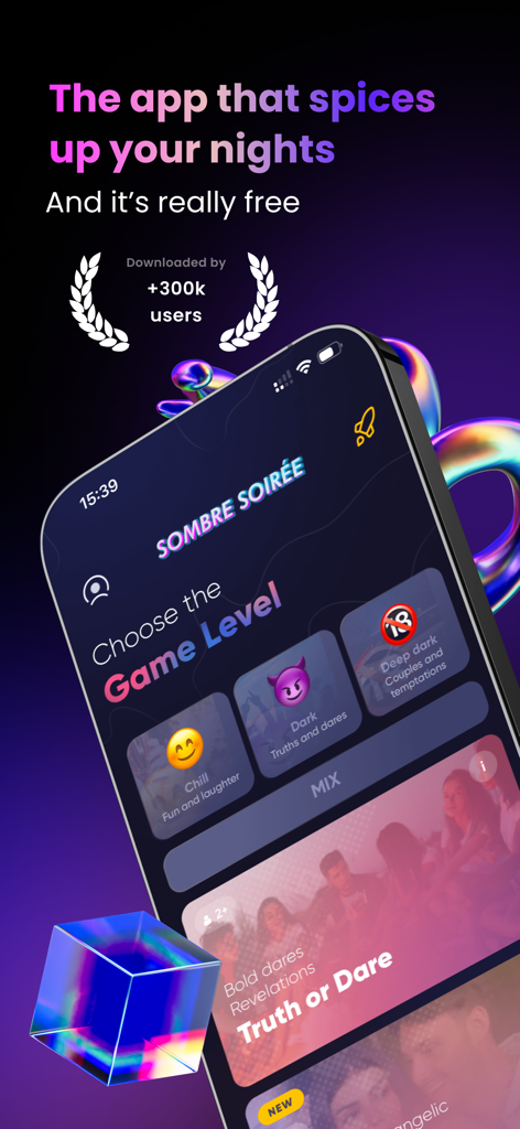 Sombre soirée - Party Games - Sombre Soiree mobile app screen showing game level selection for Chill Dark and Deep Dark modes