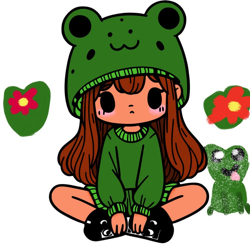 a girl wearing a frog hat and some frog socks