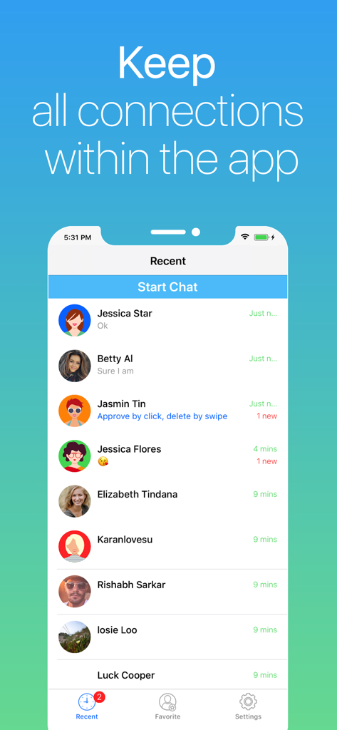 A screenshot of the recent chat messages list in the Anichat app.