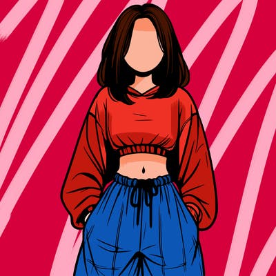 realistic girl faceless with baggy pants and a crop top