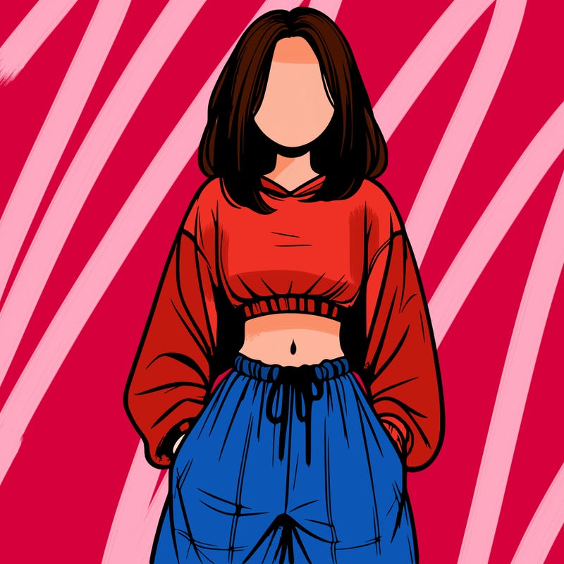 realistic girl faceless with baggy pants and a crop top