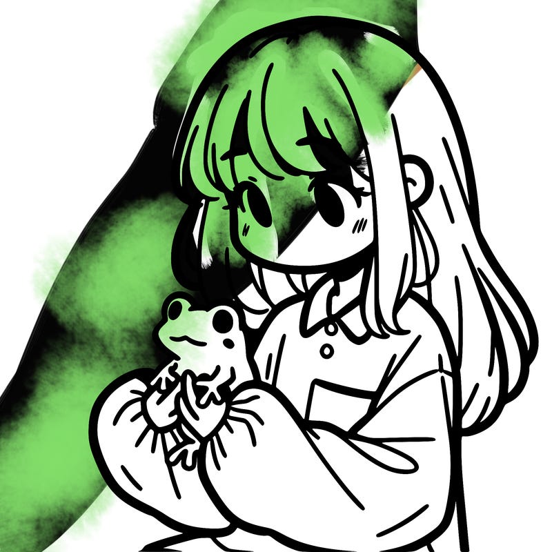 girl with long hair and a oversized shirt. and she is holding a frog