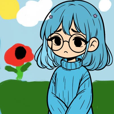 sad girl with glasses in a sweater