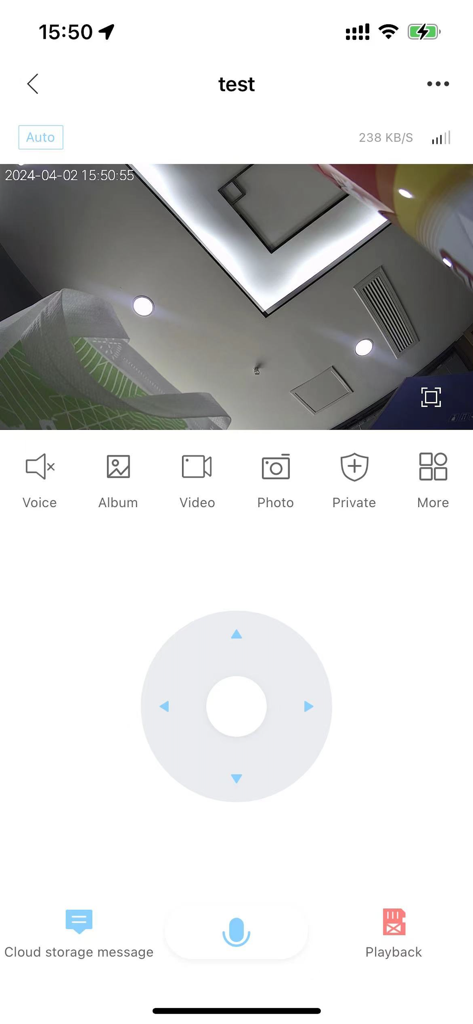Linklemo - Linklemo app interface showing a live security camera feed with remote control buttons and movement pad