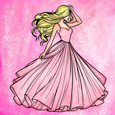 realistic woman with dress flowing in the wind