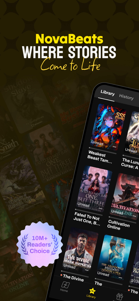 NovaBeats-AudioBooks&Series - NovaBeats app library interface displaying various trending audiobook series covers