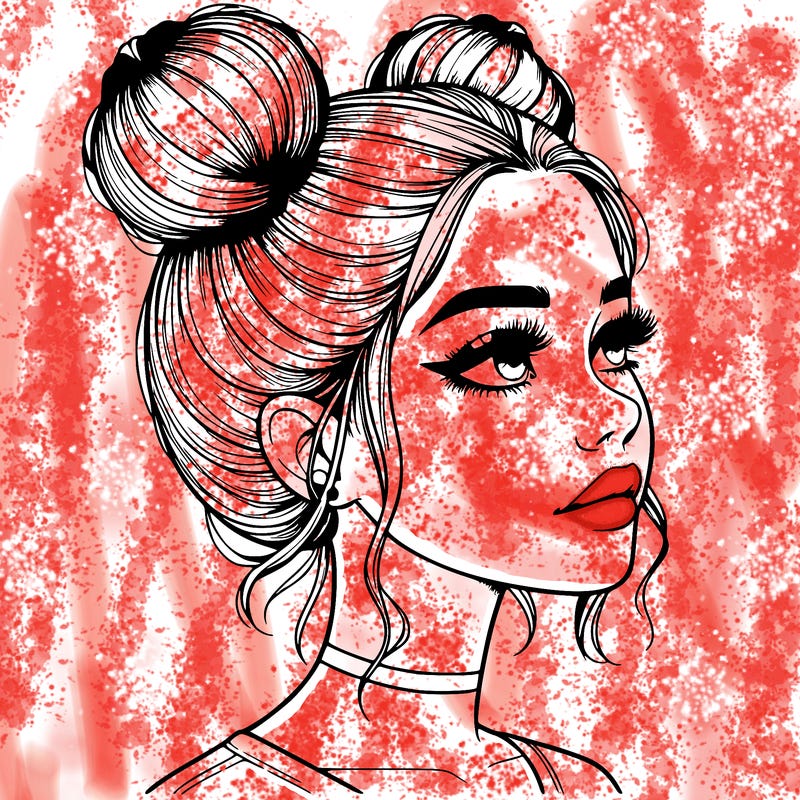 realistic girl with buns on the top of her head