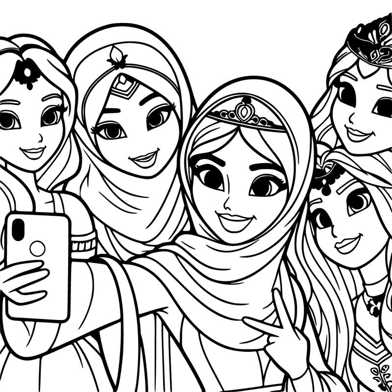 princesses taking a selfie together realistic