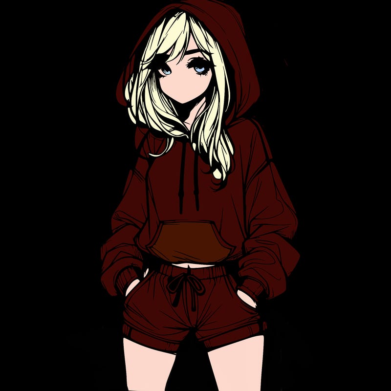 realistic girl in shorts and hoodie