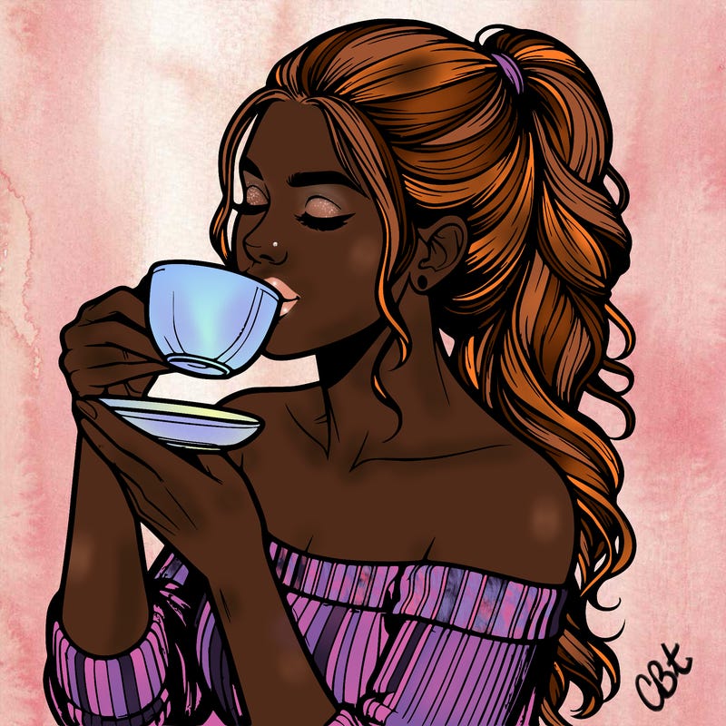 realistic woman drinking tea