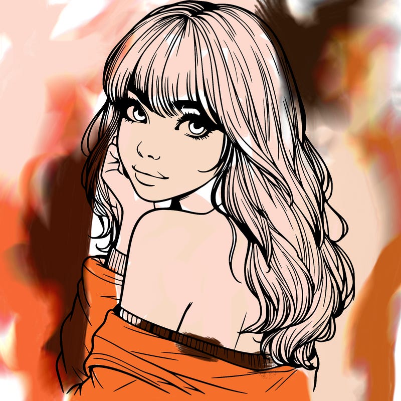 realistic girl with bangs looking over her shoulder