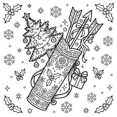 Discover a charming blend of love and holiday spirit with this unique Cupid's Quiver Christmas coloring page. Intricately designed with festive decorations and classic holiday motifs, it promises hours of creative joy for colorists of all ages.