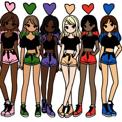 a group of girls wearing crop tops and shorts