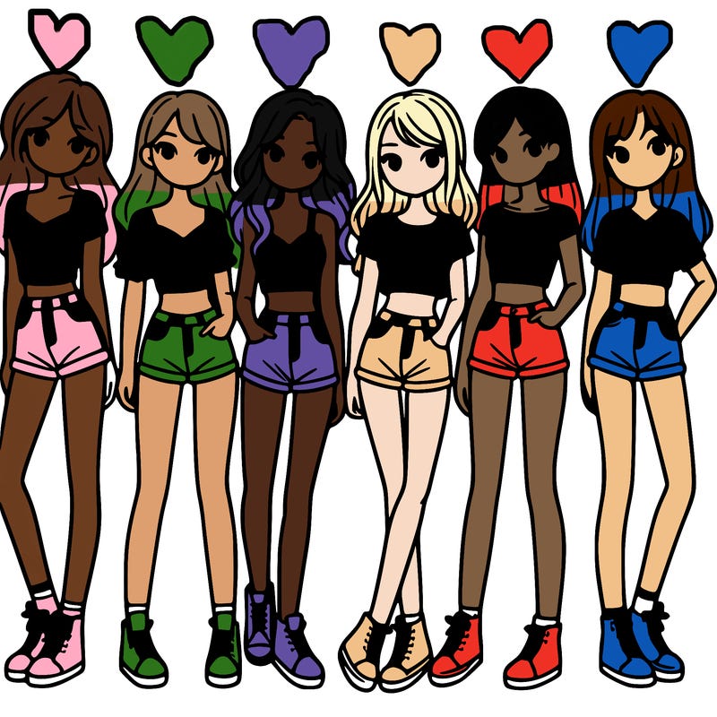 a group of girls wearing crop tops and shorts