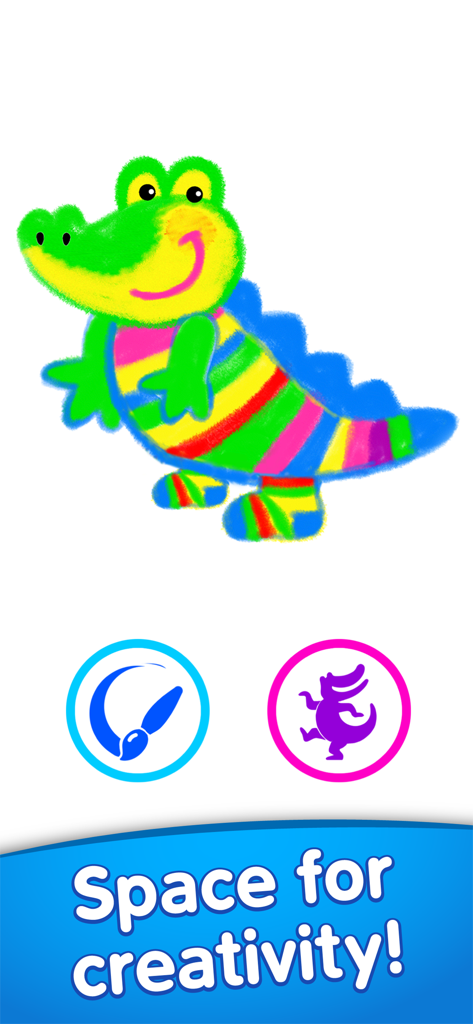 Un dibujo de cocodrilo a rayas de colores en la aplicación Kids Coloring and Drawing Games