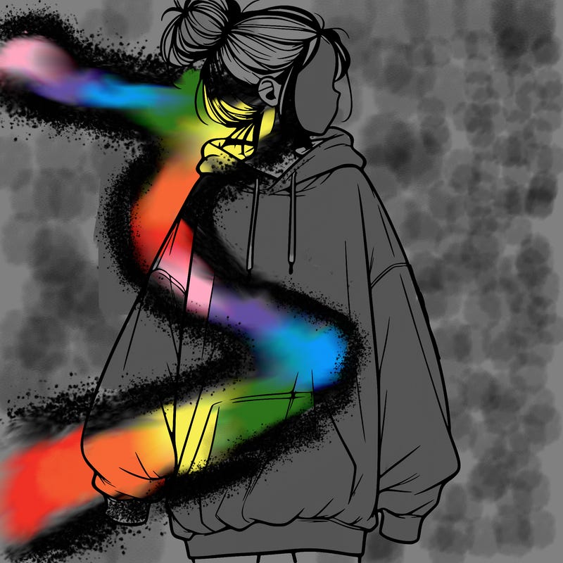 realistic girl with a oversized sweatshirt on and a bun