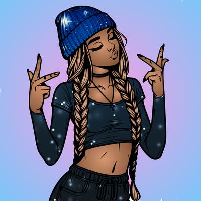 realistic teenage girl with braids and a beanie and crop top doing 🫶🏼
