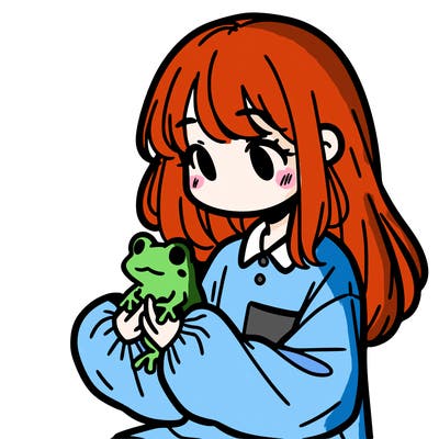 girl with long hair and a oversized shirt. and she is holding a frog