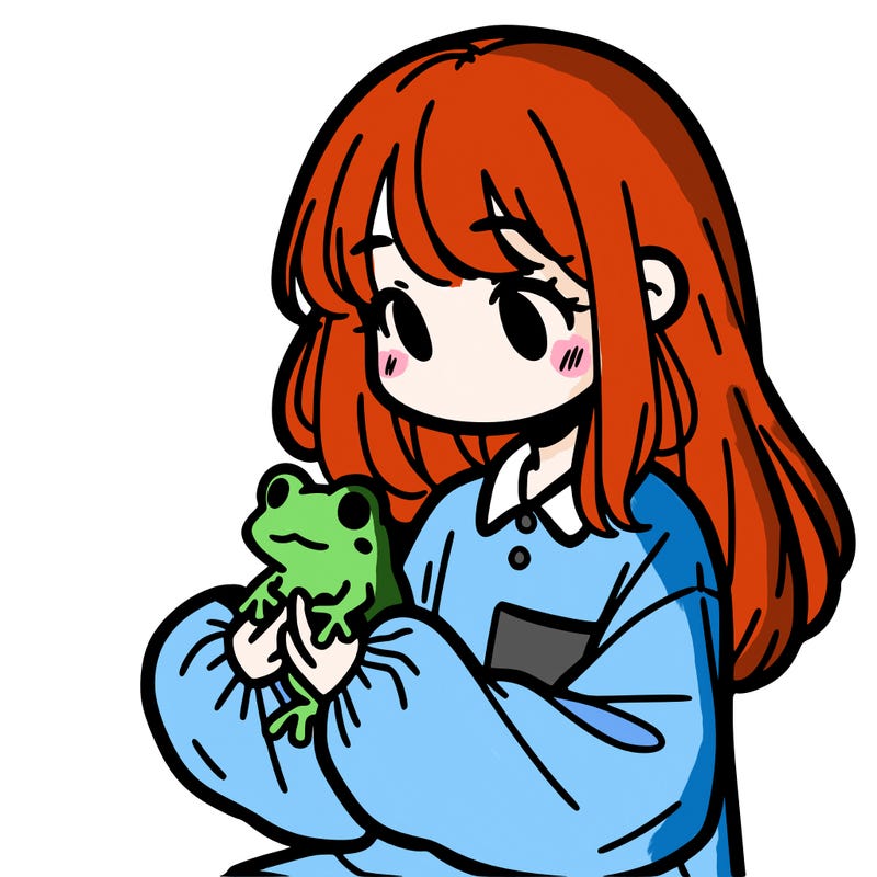 girl with long hair and a oversized shirt. and she is holding a frog