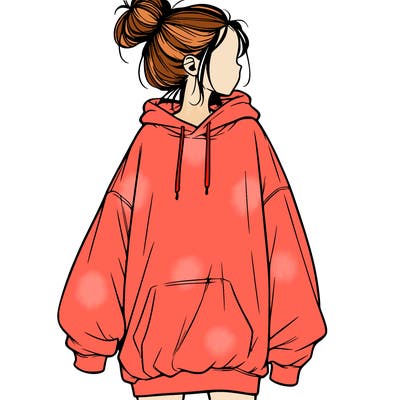 realistic girl with a oversized sweatshirt on and a bun