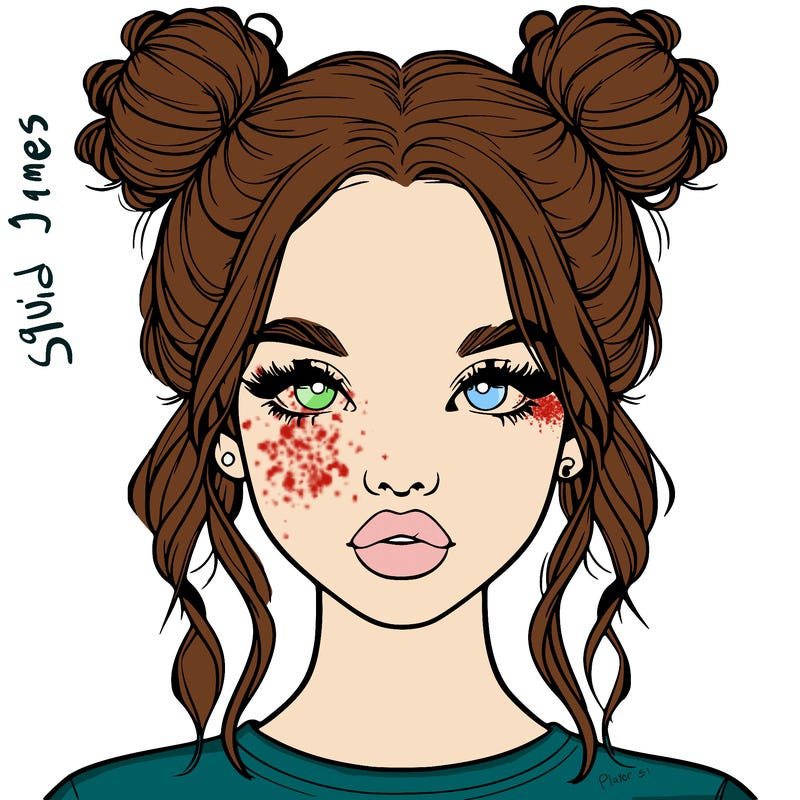 realistic girl with two buns in hair and lips