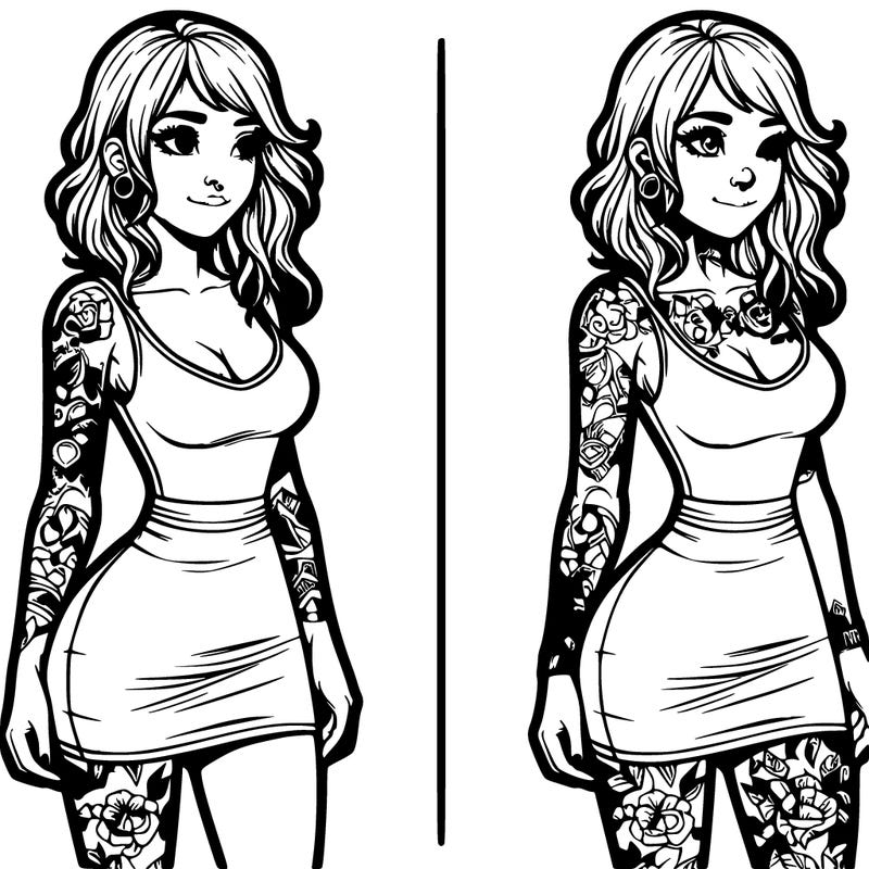 realistic woman with tatoos wearing a short dress