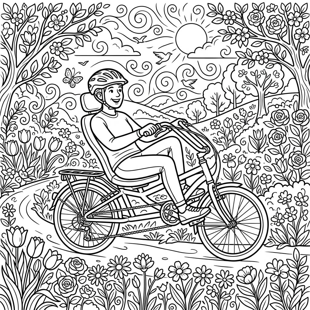 Spring Recumbent Bike Coloring Page - Relax & Enjoy! — Color Pop