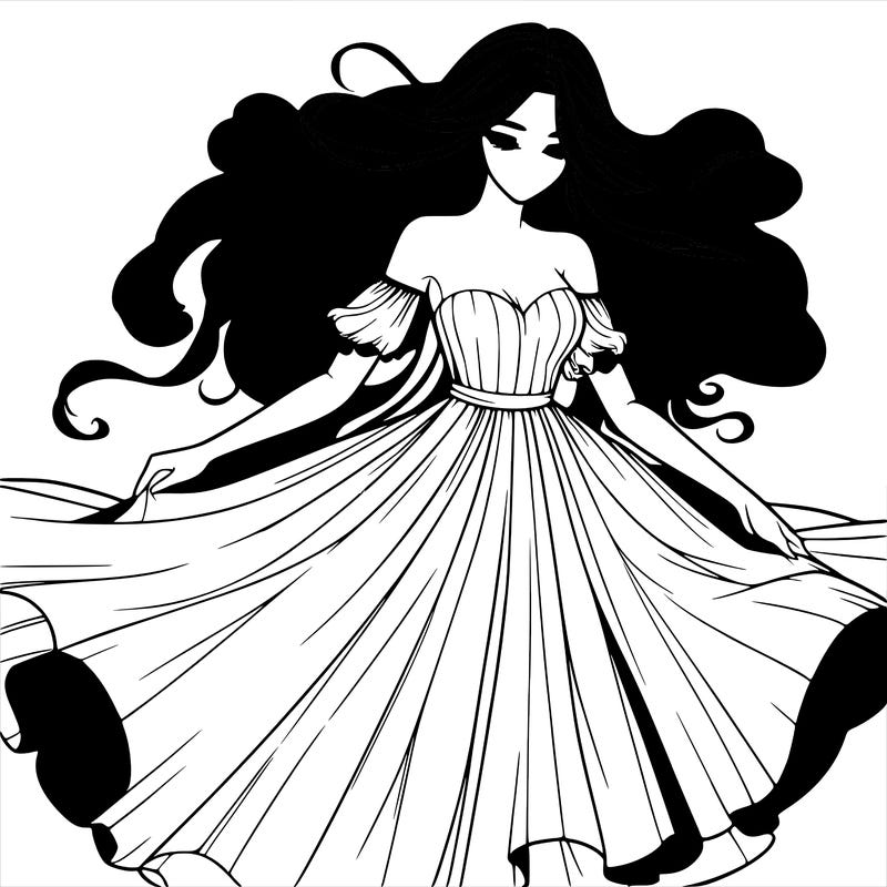 realistic woman wearing a dress that's flowing in the wind
