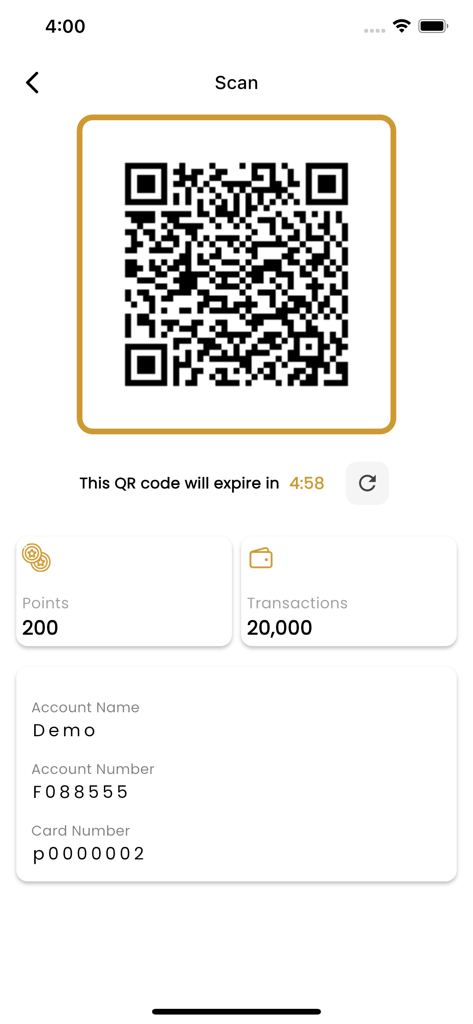 Petit Rangoon - Petit Rangoon app screen showing a QR code for scanning and current loyalty point balance