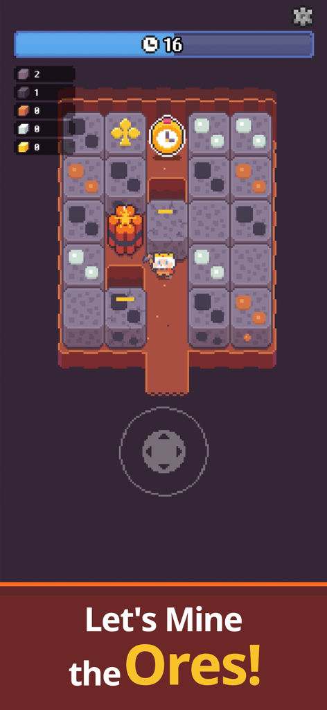 Pickaxe King Island - A pixel art game screen of Pickaxe King Island showing a character mining blocks and collecting ores