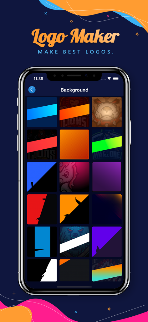 Ein Raster bunter Esports-Hintergrundvorlagen zum Erstellen von Gaming-Logos.