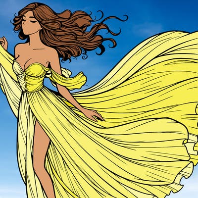 realistic woman in dress flowing the the wind