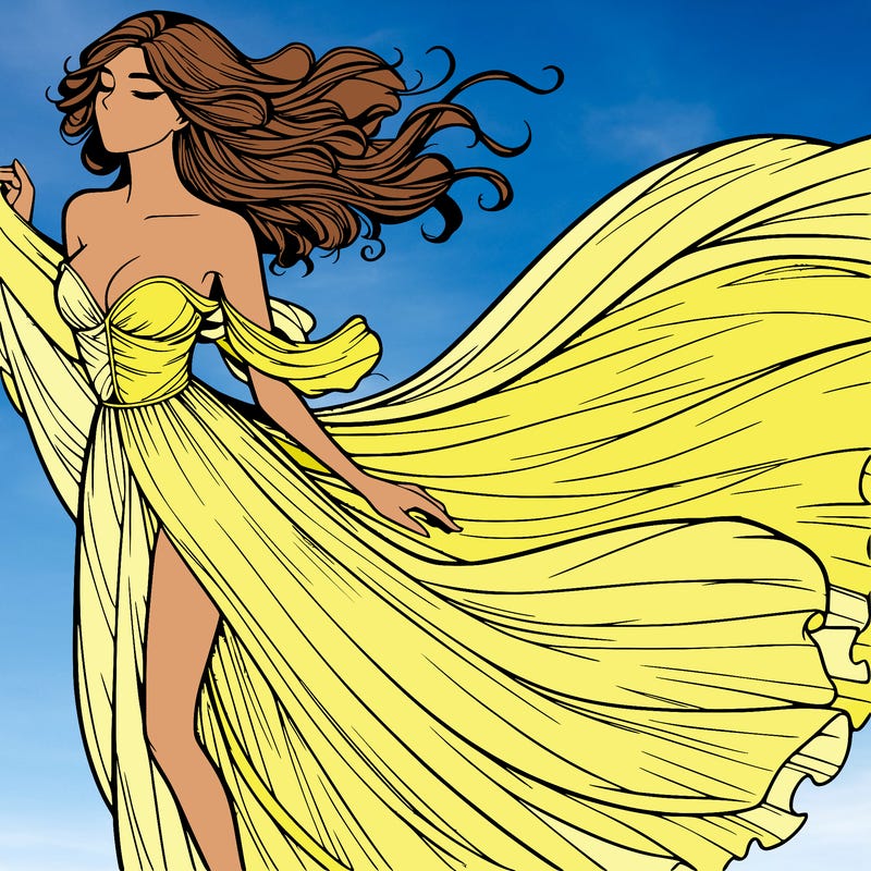 realistic woman in dress flowing the the wind