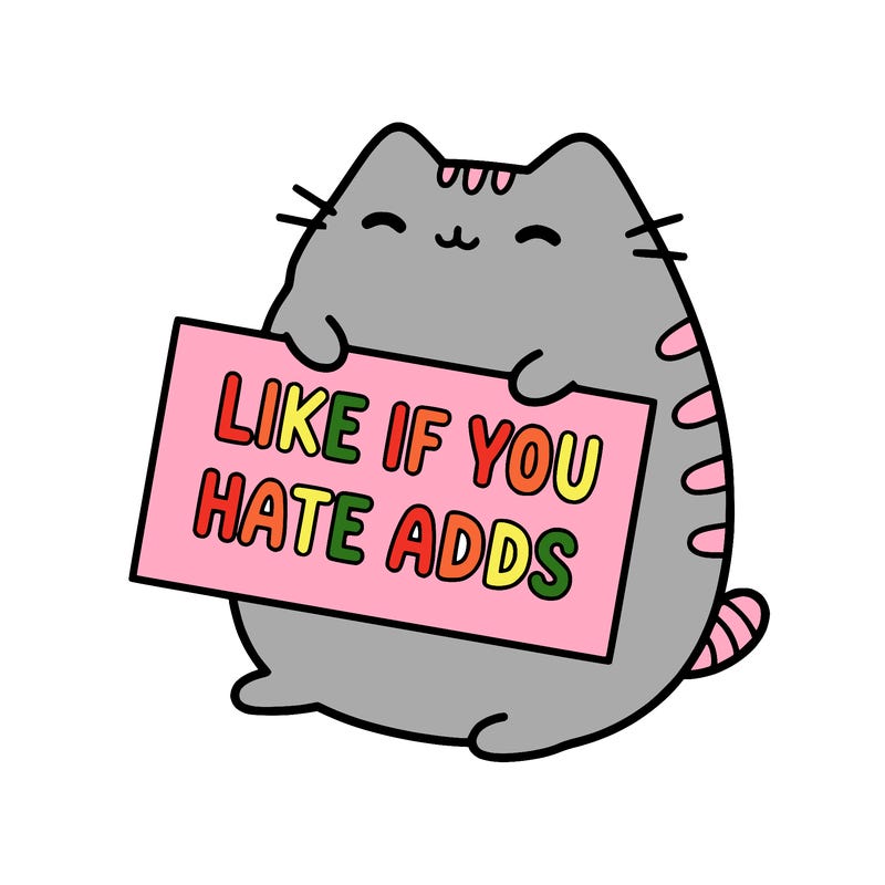 a kawii pusheen cat holding a sign that says like if you hate adds