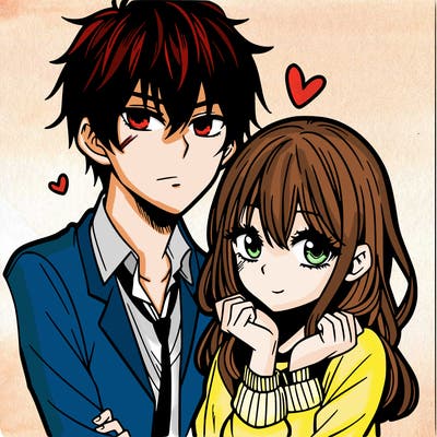 manga girl with a manga boy in love