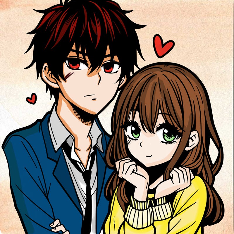 manga girl with a manga boy in love