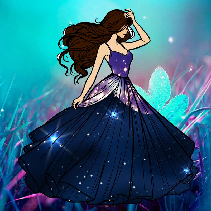 realistic woman with dress flowing in the wind