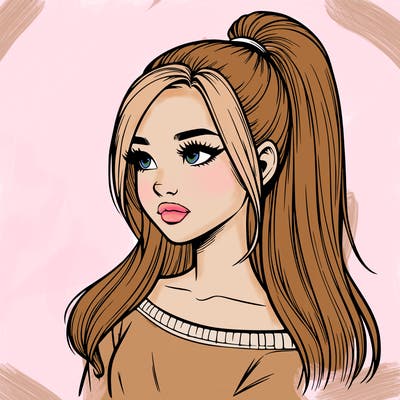 realistic girl with a high ponytail