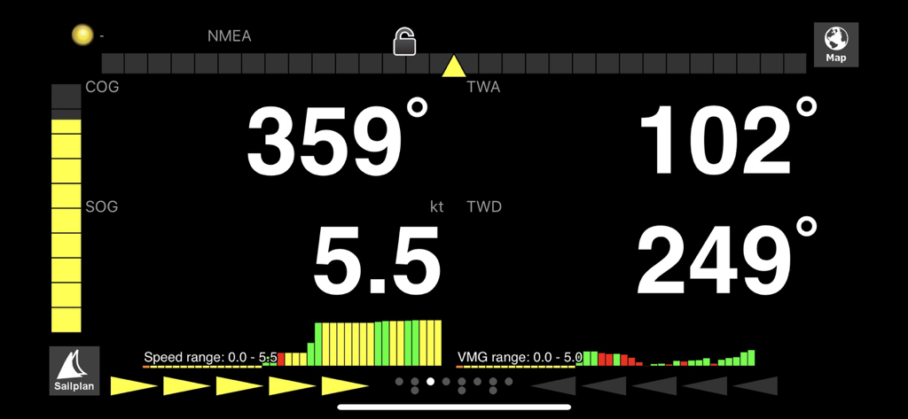 iRegatta Pro app dashboard showing real-time sailing performance and navigation data