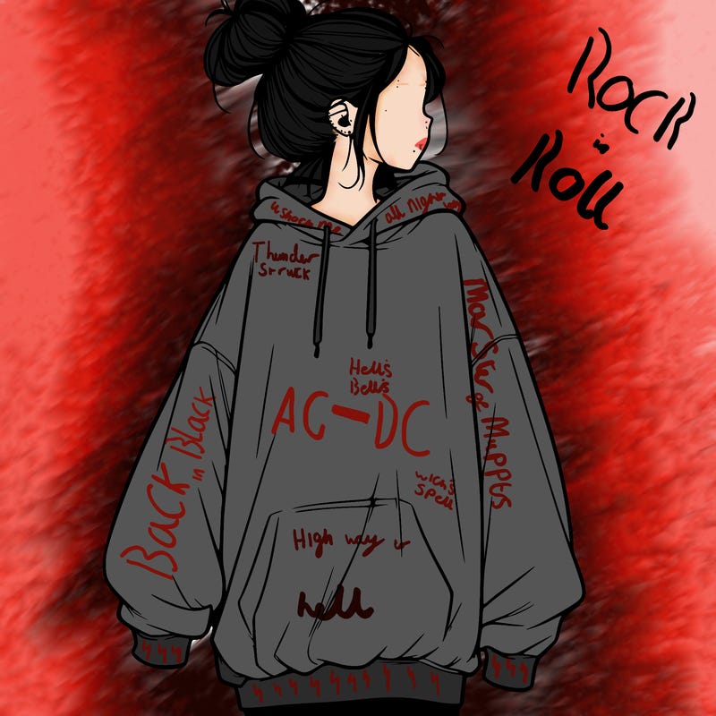 realistic girl with a oversized sweatshirt on and a bun