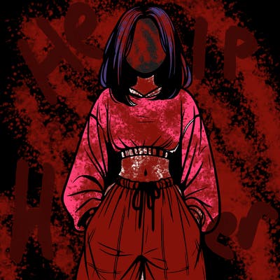 realistic girl faceless with baggy pants and a crop top