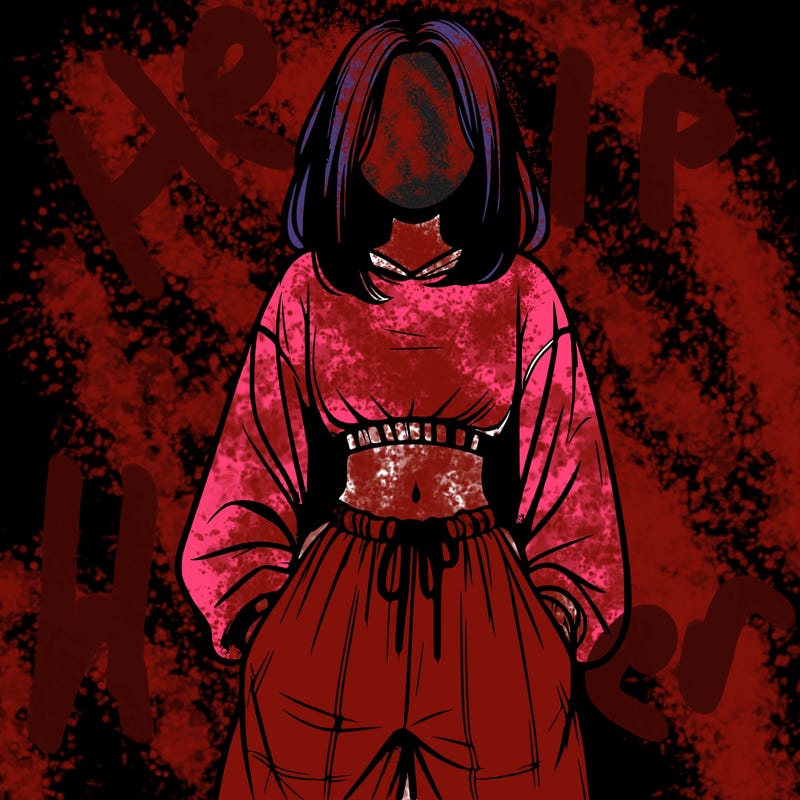 realistic girl faceless with baggy pants and a crop top