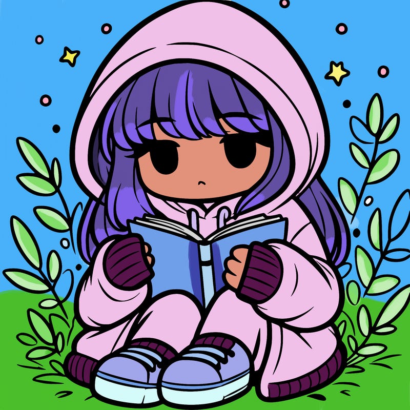 girl in oversized hoodie reading a book
