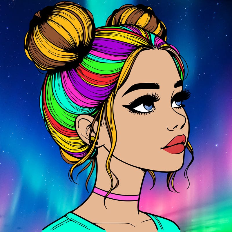 realistic girl with buns on the top of her head