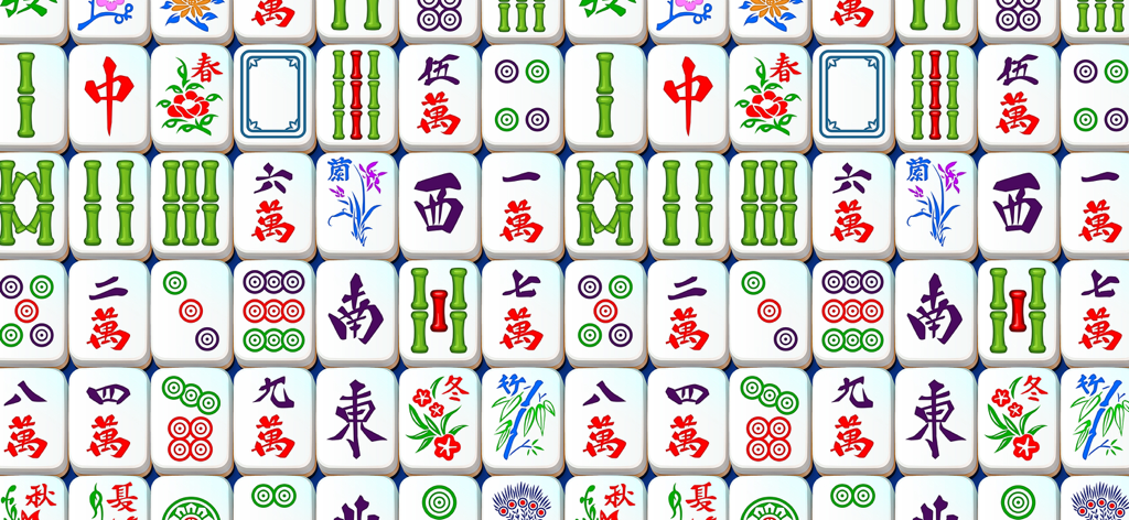 Mahjong Club - Solitaire Game - A grid layout of traditional Mahjong tiles with colorful Chinese characters and symbols.