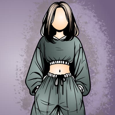 realistic girl faceless with baggy pants and a crop top