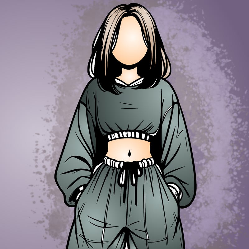 realistic girl faceless with baggy pants and a crop top