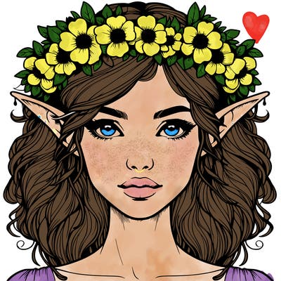 realistic female elf with flower crown