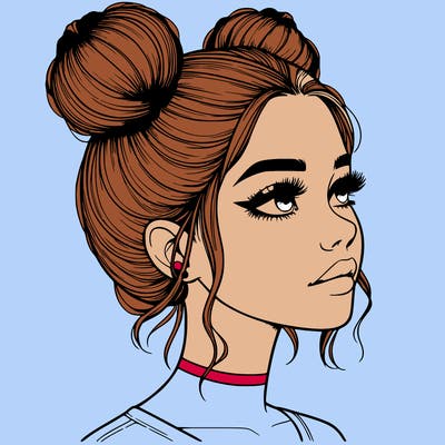 realistic girl with buns on the top of her head